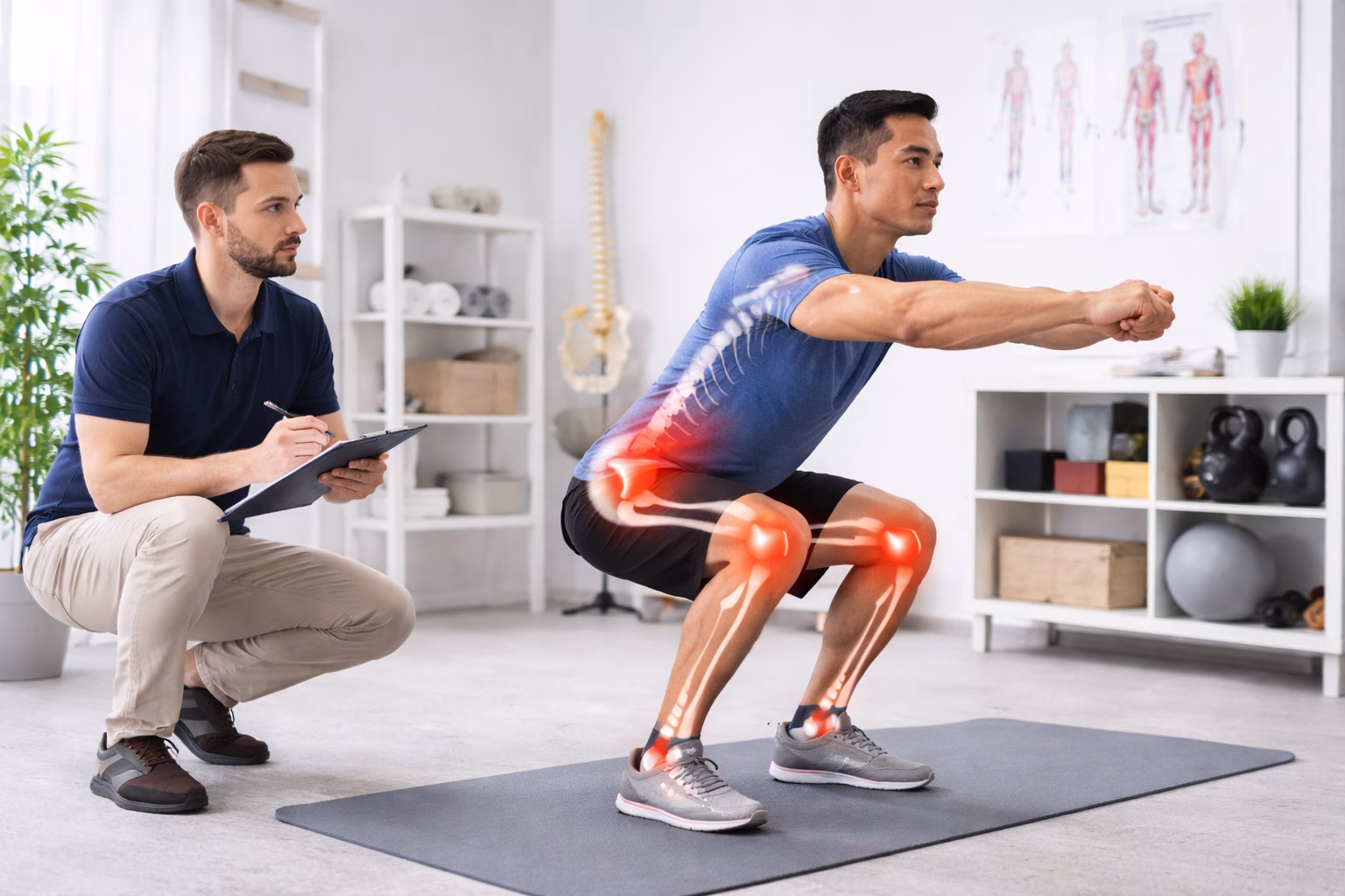 Physiotherapist doing movement assessment for the patient