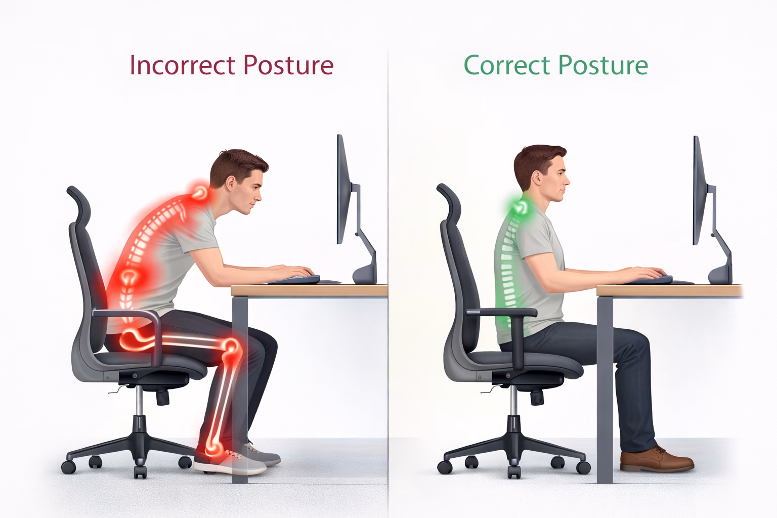 Posture comparison (bad vs good posture)